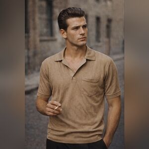 Vintage 1960's Montagut Short Sleeve Knit Polo Shirt Size 3 US M Made In France